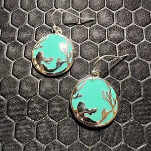 Mermaid Earring with Aqua Sea Glass 18K White Gold Plated